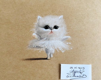 Cute little dancing cat - dessin ORIGINAL - funny drawing - dancing cat