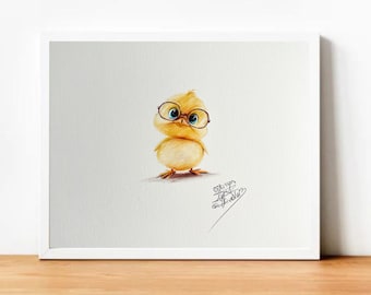 Stylo - poulet mignon - oeuvres d&#39;art - impressions à la demande - illustration amusante - croquis amusant - idée cadeau amusante