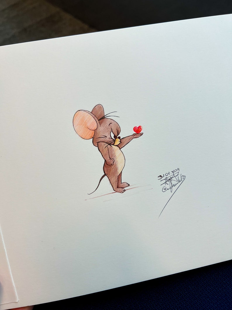 Souris mignonne Dessin original Illustration stylo à bille dessin drôle Cadeau St Valentin image 3