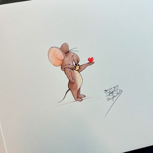Souris mignonne Dessin original Illustration stylo à bille dessin drôle Cadeau St Valentin image 2