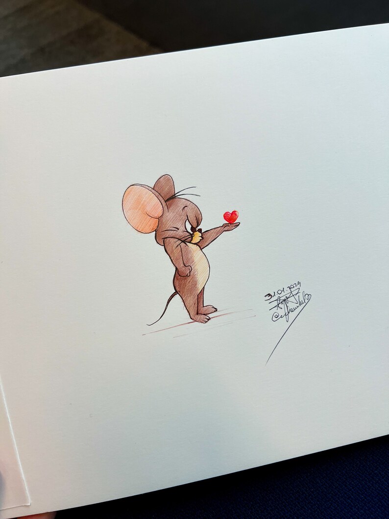 Souris mignonne Dessin original Illustration stylo à bille dessin drôle Cadeau St Valentin image 2