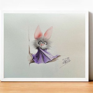 Dibujo a lápiz - chauve souris mignon - obras de arte - impresiones a la demanda - ilustración amusante - idée cadeau amusante