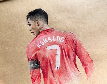 Cristiano Ronaldo - ORIGINAL-Design - Buntstift-Dessin - Fußballspieler - cr7 - Porträt