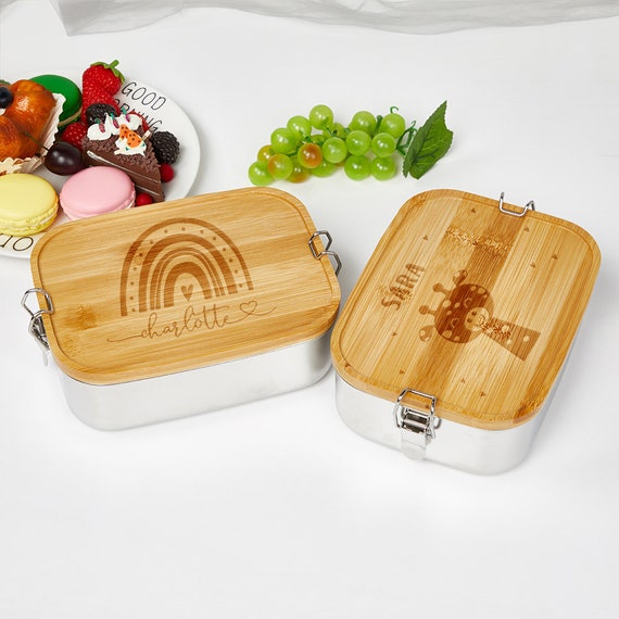 Personalized Name Lunch Boxengraved Bamboo Lunchboxkid Lunch - Etsy