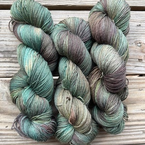 Earthbender - Merino / Nylon Sock Yarn - Green, Brown Variegated Hand Dyed Superwash Fingering Weight Yarn