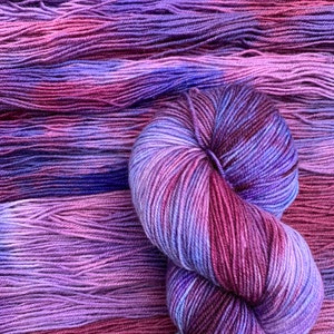 Lagoon - Merino / Nylon Sock Yarn - Burgundy, Purple, and Blue Hand Dyed Superwash Fingering Weight Yarn