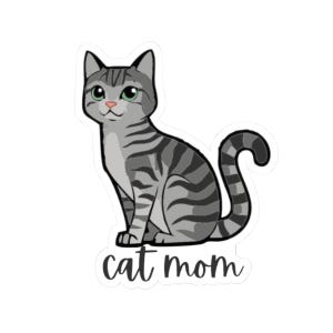 Gray Cat Mom Kiss-Cut Stickers, Cute Cat Decals for Pet Lovers, Laptop Stickers, Gift for Cat Owners, Animal Lover Decor