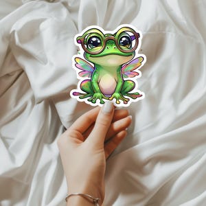 Whimsical Frog with Wings and Glasses Kiss-Cut Stickers - Cute Decor for Kids, Laptop, Water Bottle, Eco-Friendly Gift, Party Favor