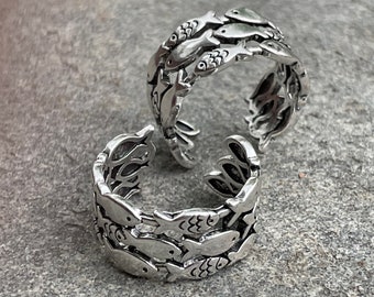 Ocean Fish Pisces Triple layer Fish Adjustable Ring/Toe Ring Sterling  Silver 1/4 inch tall