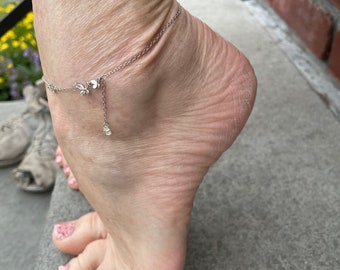 Dainty Crystal Butterfly Sterling Silver and Zirconia  Anklet Ankle bracelet