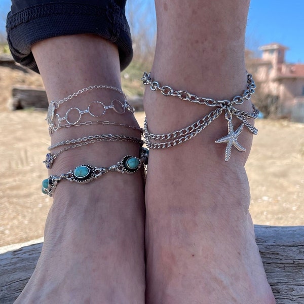 Sterling Silver Circle in Circle Chain Delicate  Ankle Bracelet/Anklet