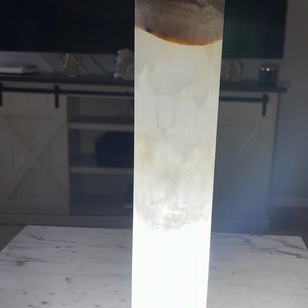 Translucent White Onyx  Cylinder Lamp/Elegant Stone Lamp/Handcrafted/Lamp/ Table Lamp/One of a kind Stone /Exquisite Lamp/Size 13X3" K22