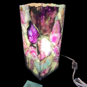 Open  Top  Handcrafted  Rainbow Fluorite Desk Lamp 11.5&quot; tall by 4.75&quot;x4.75, decorative lamp, Metaphysical- #8 Amazing Color Patterns-