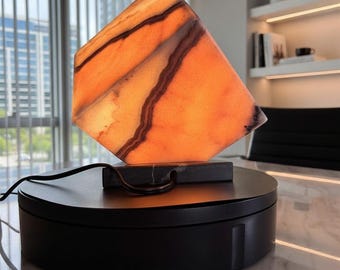 Onyx Cube Shape Pink Serpentine Lamp 6"X6"X6"" /Cute Natural Stone Light /Night Lamp/Desk Lamp/Living Room Lamp/handcrafted crystal light