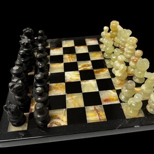 Handcrafted Onyx & Marble Chess Set: 7.5" Board Game-Chess Board-Gift For Him, Girly Chess Set