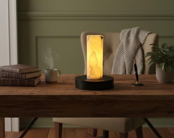 HoneyOnyx Lampe: Zylinderform handgefertigte lichtdurchlässige Stein Schreibtischleuchte 12 "x 13"