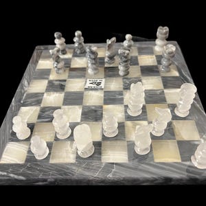 Petite Chess set Handcrafted Onyx & Marble/ Best Selling Chess set | father&#39;s day gift  / Board Games/ Best Gifts for every occasion 7.5”