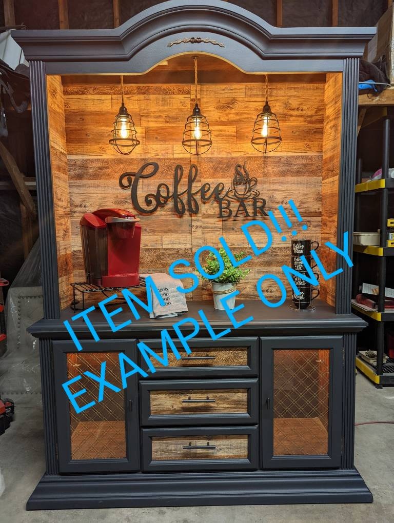 Küchenregal Mit Arbeitsplatte In Vintage Braun - 3 Ebenen Kaffee-Bar Für Küche & Büro