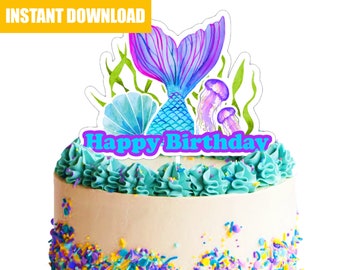 Printable Mermaid Cake Topper· Birthday Party· Mermaid · Cake Decorations · Download ·DIGITAL FILE