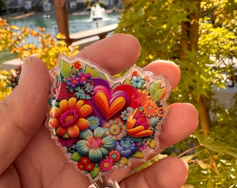 Floral Heart Badge Reel: Cute 3D Flower Design