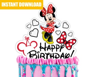 Red Minnie Mouse Party Cake Topper - Cake Topper Party Decor -Girl Birthday Party Instant Download-Digital-Printable Minnie Party Topper