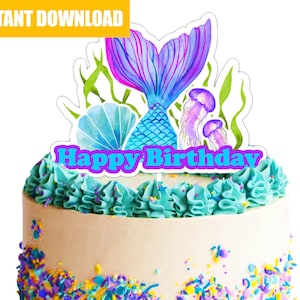 Mermaid Party Cake Topper - Cake Topper Party Decor -Girl Birthday Party Instant Download-Digital-Printable Mermaid Party Topper