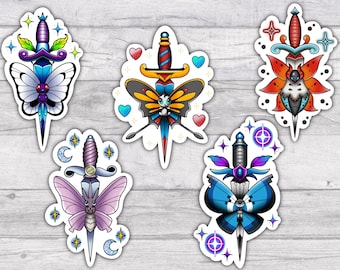 Pokémon Butterfree Dagger Premium Water-resistant Vinyl Sticker Set | Glossy Finish | 3 Inch | Traditional | Moth | Butterfly