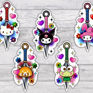 Sanrio Kunai Charaktere | Hochwertiger wasserfester Vinyl-Aufkleber | Glänzend | Hello Kitty | Kuromi | Meine Melodie | Keroppi | Kitsune