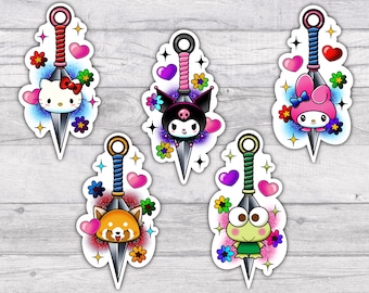 Sanrio Kunai Characters | Premium Water-resistant Vinyl Sticker | Glossy | Hello Kitty | Kuromi | My Melody | Keroppi | Kitsune