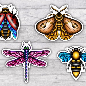 Ensemble d'autocollants en vinyle résistant à l'eau Bug Premium | Finition brillante | 3 pouces | Bourdon | Libellule | Coccinelle | papillon de nuit | Insecte