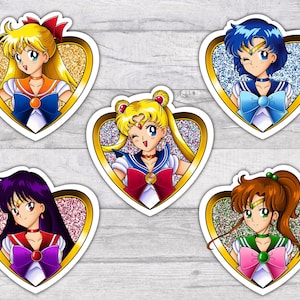 Sailor Moon Hearts |  Premium Water-resistant Vinyl Sticker Set | Glossy Finish | 3 Inch | Anime Art | Custom |  Manga