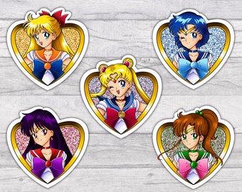 Sailor Moon Hearts |  Premium Water-resistant Vinyl Sticker Set | Glossy Finish | 3 Inch | Anime Art | Custom |  Manga