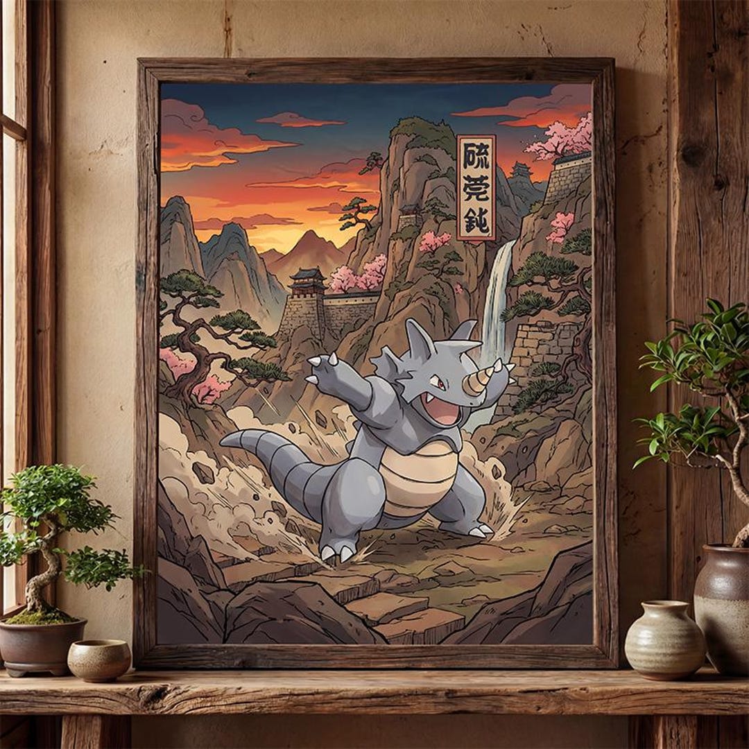 Pokemon Rhydon Sticker Rhydon Fan Art Poster – Pokemon Inspired Japanese Wall Art Print Decor ...