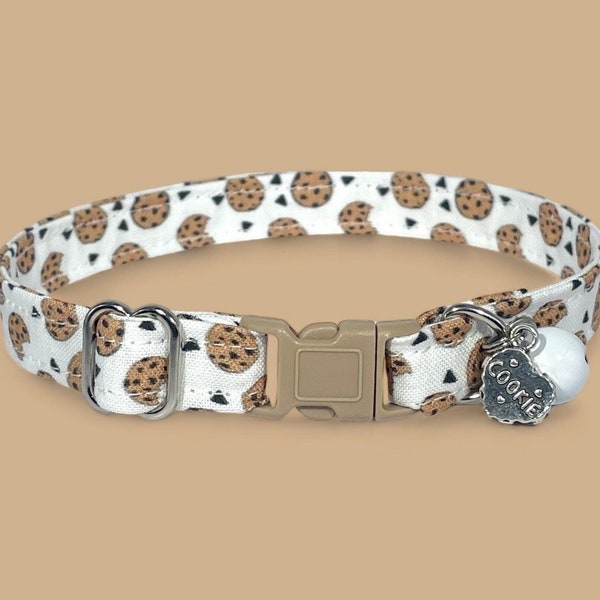 Cat Collar- "Cookie Monster" Adjustable Breakaway Safety Quick-Release Collar, chocolate chip, cookies, food, dessert, baking, cute, blue