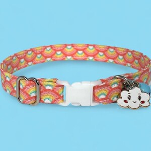 Cat Collar- “Rainbows” Adjustable Breakaway Safety Quick-Release Collar, colorful, cute, pretty, rainbow, cloud, sky, sunny, summer, sun