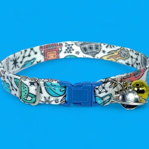 Cat Collar- "Space Doodle" Adjustable Breakaway Safety Collar, saturn, stars, constellation, planets, alien, spaceship, comet, moon, sky