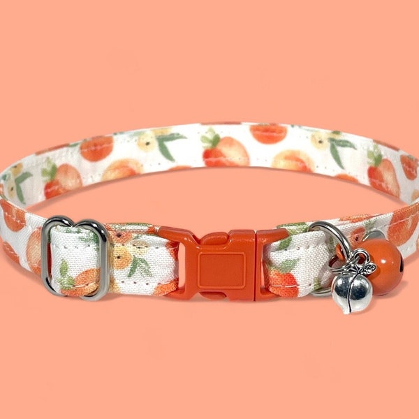 Cat Collar- "Georgia Peaches" Adjustable Breakaway Safety Quick-Release Collar, peaches, peach, georgia, food, fruit, summer, cute, orange