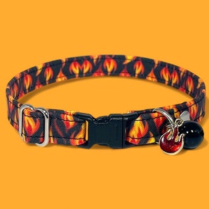 Cat Collar- "Flames” Adjustable Breakaway Safety Quick-Release Collar, fire, firefighter, ember, blaze, bonfire, smoky, biker, cool, flame