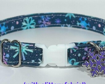Glitter Cat Collar- "Sparkling Snowflakes” Adjustable Breakaway Collar