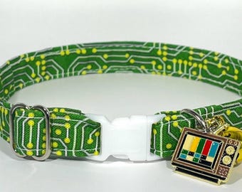 Cat Collar- “Circuit Cat” Adjustable Breakaway Safety Quick-Release Collar, technology, tech, computer chip, PCB, sci-fi, electronic, cyber