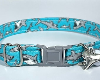 Cat Collar- &quot;Shark Attack&quot; Adjustable Breakaway Safety Quick-Release Collar, Great White Shark, ocean, blue, jaws, sea, shark tooth, beach