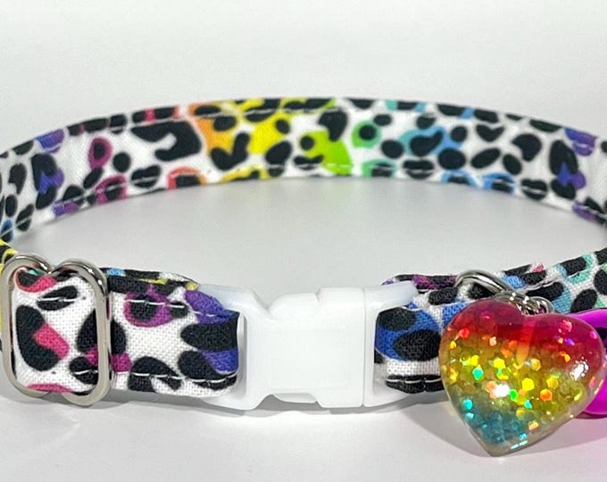 Cat Collar- “Rainbow Leopard" Adjustable Breakaway Collar
