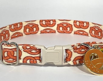 Cat Collar- “Pretzels" Adjustable Breakaway Safety Quick-Release Collar, snacks, salt, butter, salted pretzel, bakery, dough, food, bread
