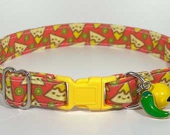 Cat Collar- “Nachos” Adjustable Breakaway Safety Quick-Release Collar, nacho, cheese, jalapeño, pepper, chip, chips, cheddar, tortilla, food