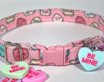 Cat Collar- “Pink Conversation Hearts” Adjustable Breakaway Collar