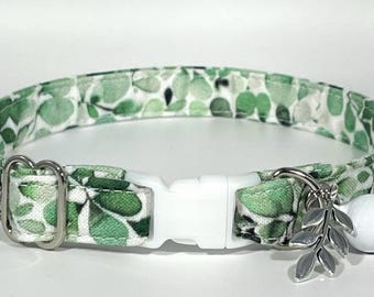 Cat Collar- “Ivy Watercolor” Adjustable Breakaway Safety Quick-Release Collar, fern, forest, willow, eucalyptus, moss, nature, botanical