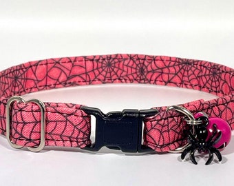 Cat Collar- "Spooky Spiderwebs in Berry” Adjustable Breakaway Collar