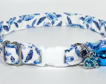 Cat Collar- “Sea Turtles” Adjustable Breakaway Safety Quick-Release Collar, ocean, sea, summer, beach, coastal, nautical, tropical, island
