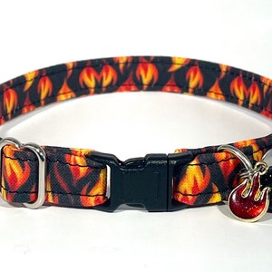 Cat Collar- "Flames” Adjustable Breakaway Safety Quick-Release Collar, fire, firefighter, ember, blaze, bonfire, smoky, biker, cool, flame