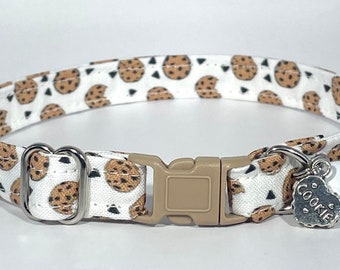 Cat Collar- "Cookie Monster" Adjustable Breakaway Safety Quick-Release Collar, chocolate chip, cookies, food, dessert, baking, cute, blue